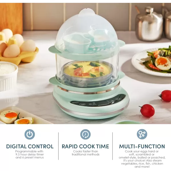 imageElite Gourmet EGC314M Easy Egg Cooker Food Steamer Rice Cooker Poacher Omelet ampamp Soft Medium HardBoiled with Programmable Presets and Delay Timer BPA Free 14 eggs MintMint