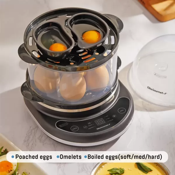 imageElite Gourmet EGC314M Easy Egg Cooker Food Steamer Rice Cooker Poacher Omelet ampamp Soft Medium HardBoiled with Programmable Presets and Delay Timer BPA Free 14 eggs MintCharcoal