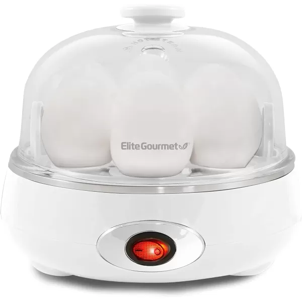 imageElite Gourmet EGC322CW Easy Egg Cooker Electric 7Egg Capacity Soft Medium HardBoiled Egg Cooker with Auto ShutOff Measuring Cup Included BPA Free Classic WhiteClassic White