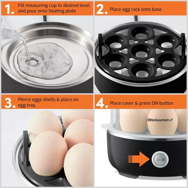 imageElite Gourmet EGC322CW Easy Egg Cooker Electric 7Egg Capacity Soft Medium HardBoiled Egg Cooker with Auto ShutOff Measuring Cup Included BPA Free Classic WhiteClassic Black