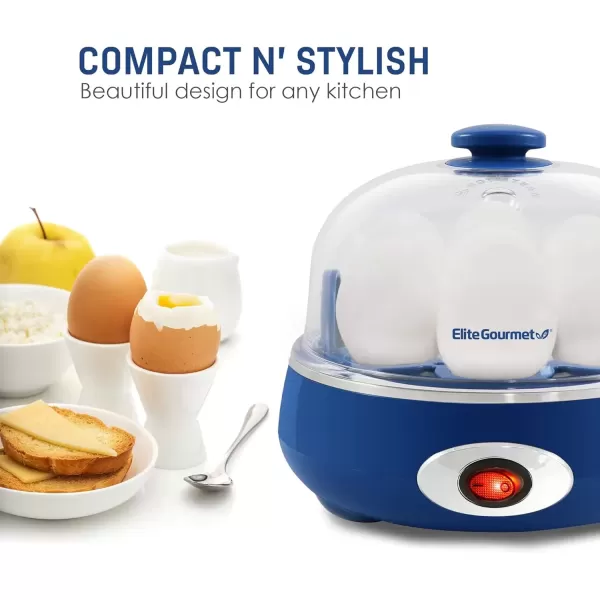 imageElite Gourmet EGC322CW Easy Egg Cooker Electric 7Egg Capacity Soft Medium HardBoiled Egg Cooker with Auto ShutOff Measuring Cup Included BPA Free Classic WhiteBlue