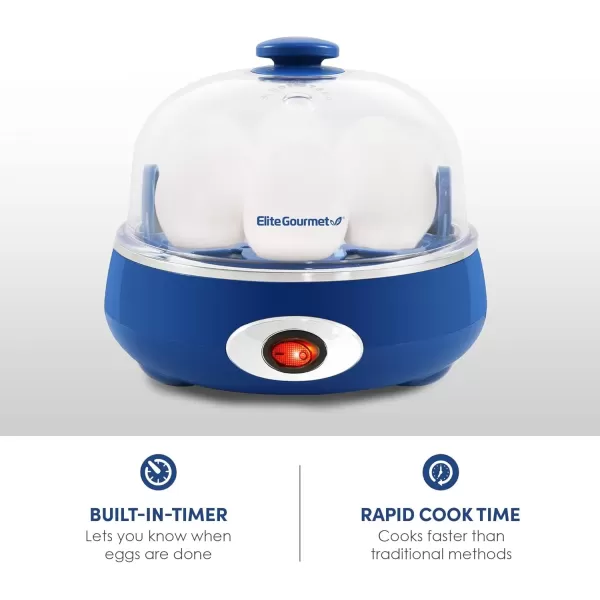 imageElite Gourmet EGC322CW Easy Egg Cooker Electric 7Egg Capacity Soft Medium HardBoiled Egg Cooker with Auto ShutOff Measuring Cup Included BPA Free Classic WhiteBlue