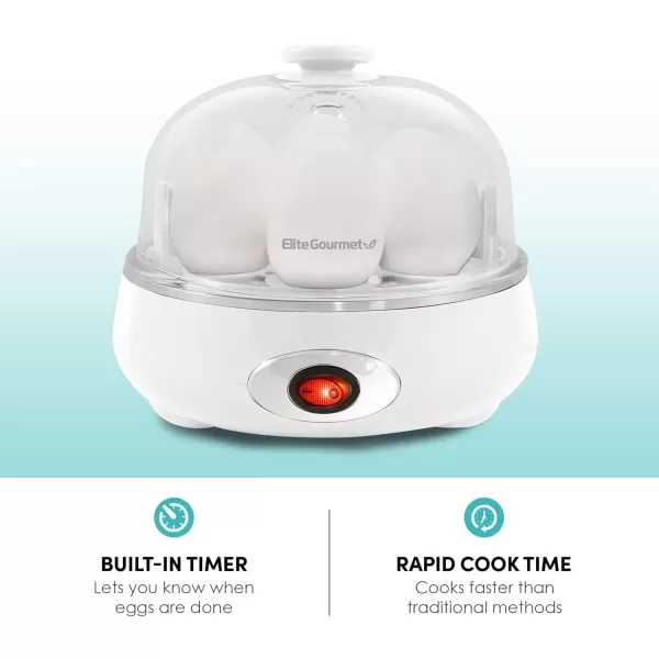 imageElite Gourmet EGC322CW Easy Egg Cooker Electric 7Egg Capacity Soft Medium HardBoiled Egg Cooker with Auto ShutOff Measuring Cup Included BPA Free Classic WhiteClassic White
