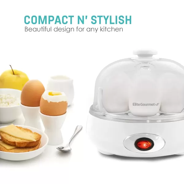 imageElite Gourmet EGC322CW Easy Egg Cooker Electric 7Egg Capacity Soft Medium HardBoiled Egg Cooker with Auto ShutOff Measuring Cup Included BPA Free Classic WhiteClassic White