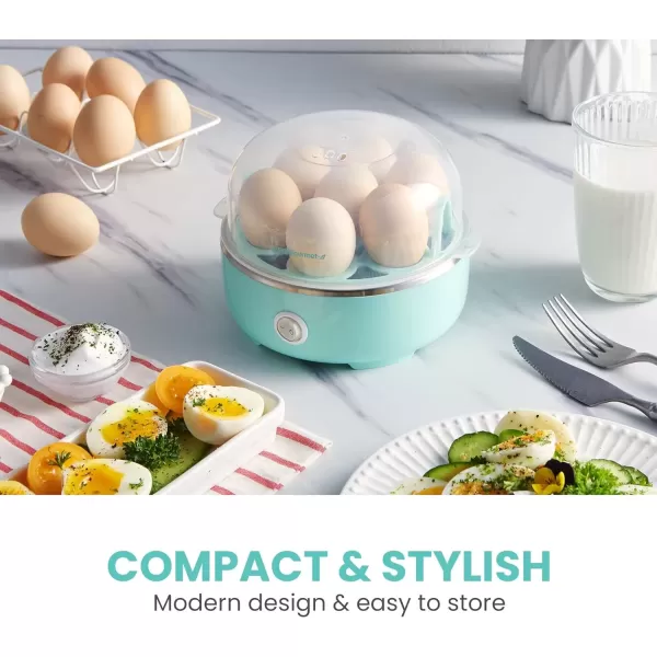 imageElite Gourmet EGC322CW Easy Egg Cooker Electric 7Egg Capacity Soft Medium HardBoiled Egg Cooker with Auto ShutOff Measuring Cup Included BPA Free Classic WhiteRetro Mint