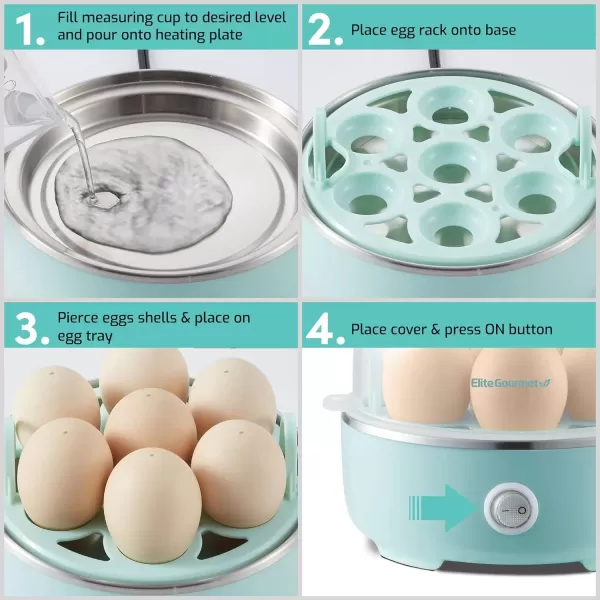 imageElite Gourmet EGC322CW Easy Egg Cooker Electric 7Egg Capacity Soft Medium HardBoiled Egg Cooker with Auto ShutOff Measuring Cup Included BPA Free Classic WhiteRetro Mint