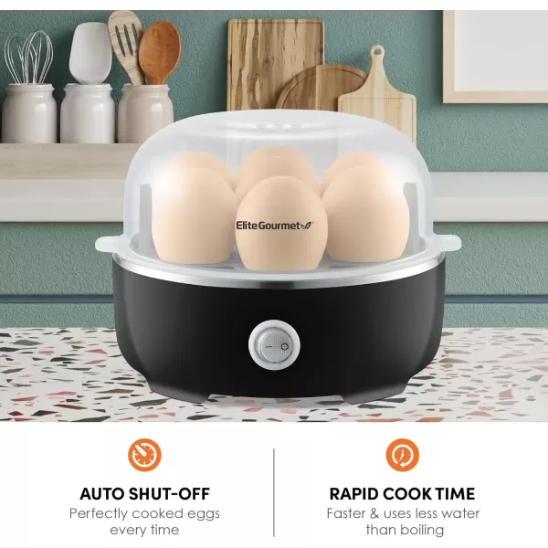 imageElite Gourmet EGC322CW Easy Egg Cooker Electric 7Egg Capacity Soft Medium HardBoiled Egg Cooker with Auto ShutOff Measuring Cup Included BPA Free Classic WhiteClassic Black