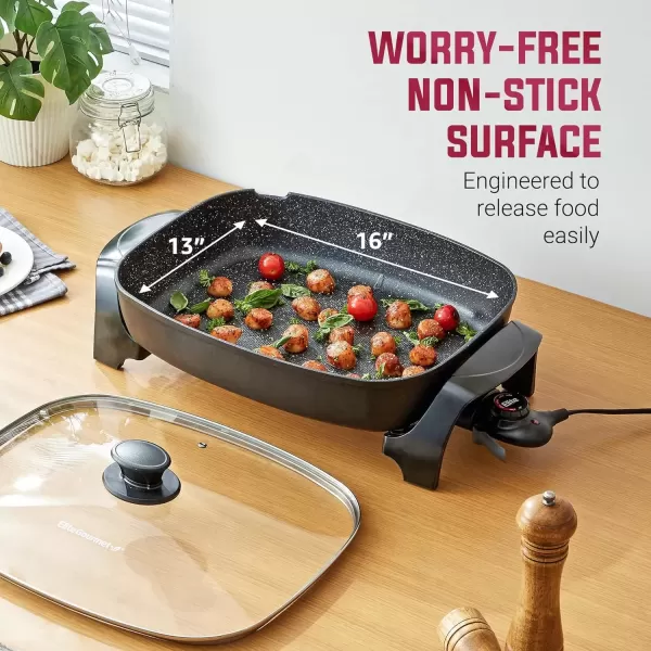 imageElite Gourmet EGL6101 Personal Stir Fry Griddle Pan Rapid Heat Up 650 Watts Nonstick Electric Skillet with Tempered Glass Lid RedBlack
