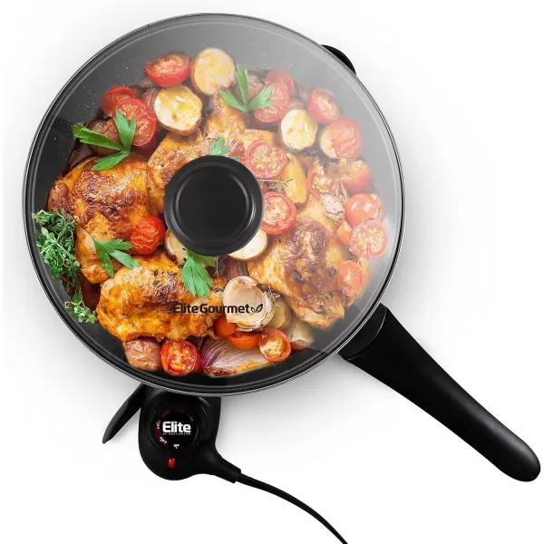 imageElite Gourmet EGL6101 Personal Stir Fry Griddle Pan Rapid Heat Up 650 Watts Nonstick Electric Skillet with Tempered Glass Lid RedBlack