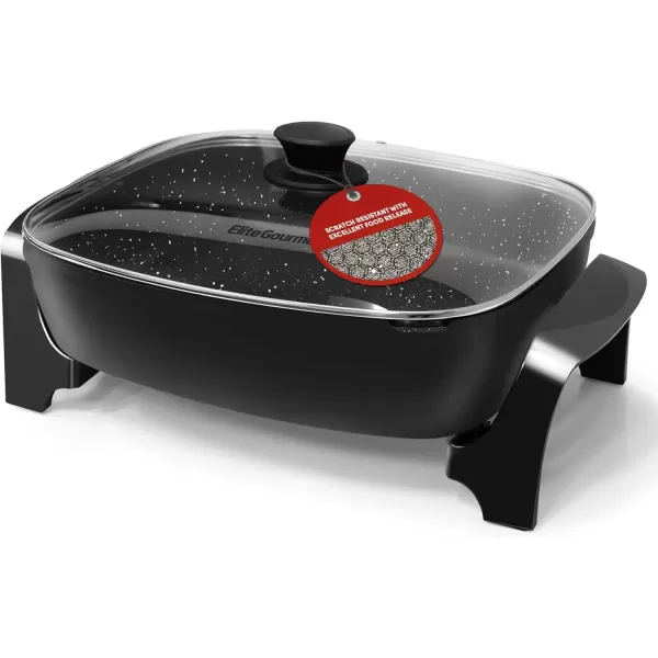 imageElite Gourmet EGL6101 Personal Stir Fry Griddle Pan Rapid Heat Up 650 Watts Nonstick Electric Skillet with Tempered Glass Lid RedBlack