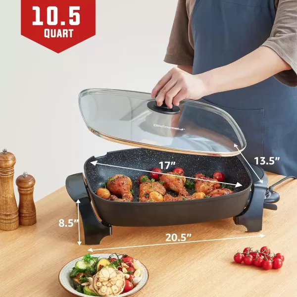 imageElite Gourmet EGL6101 Personal Stir Fry Griddle Pan Rapid Heat Up 650 Watts Nonstick Electric Skillet with Tempered Glass Lid RedBlack