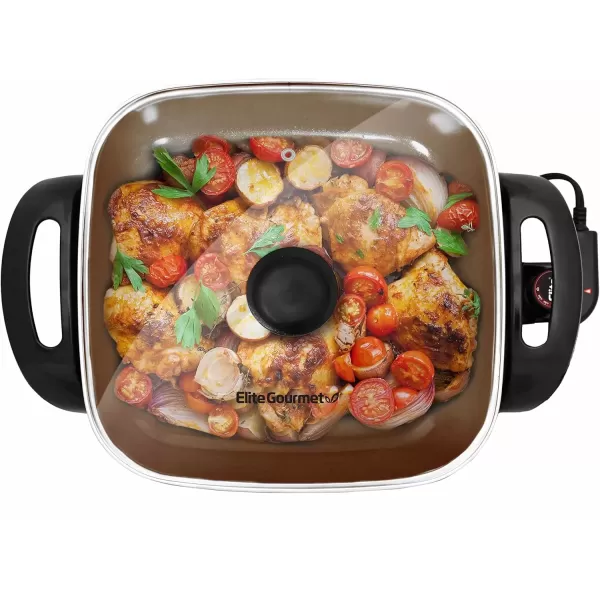 imageElite Gourmet EGL6101 Personal Stir Fry Griddle Pan Rapid Heat Up 650 Watts Nonstick Electric Skillet with Tempered Glass Lid RedDark Gray