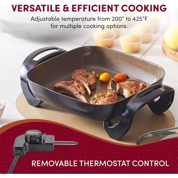 imageElite Gourmet EGL6101 Personal Stir Fry Griddle Pan Rapid Heat Up 650 Watts Nonstick Electric Skillet with Tempered Glass Lid RedDark Gray