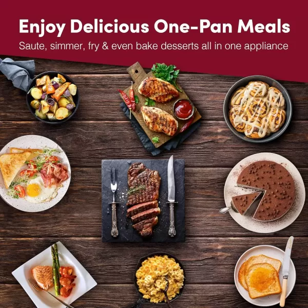 imageElite Gourmet EGL6101 Personal Stir Fry Griddle Pan Rapid Heat Up 650 Watts Nonstick Electric Skillet with Tempered Glass Lid RedDark Gray