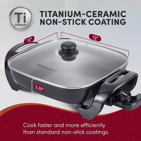 imageElite Gourmet EGL6101 Personal Stir Fry Griddle Pan Rapid Heat Up 650 Watts Nonstick Electric Skillet with Tempered Glass Lid RedDark Gray