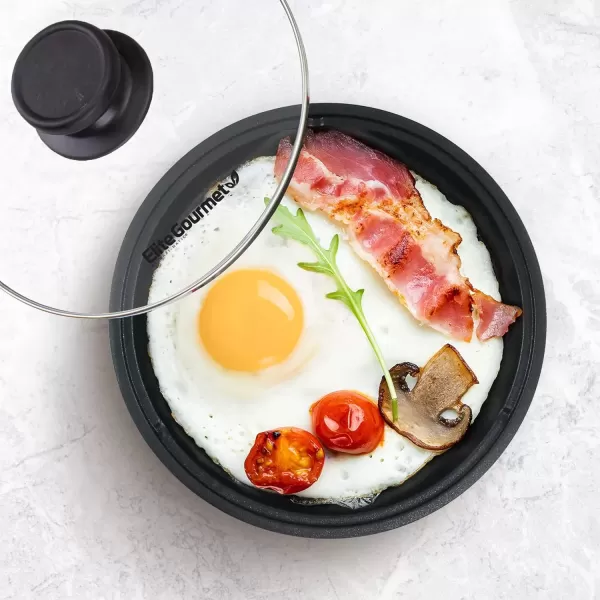 imageElite Gourmet EGL6101 Personal Stir Fry Griddle Pan Rapid Heat Up 650 Watts Nonstick Electric Skillet with Tempered Glass Lid RedRed