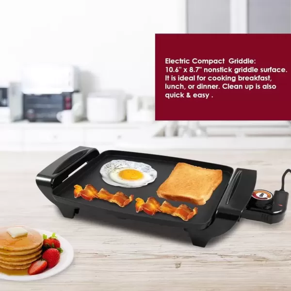 imageElite Gourmet EGR2722A Electric 105quot x 85quot Griddle Cooltouch Handles NonStick Surface RemovableAdjustable Thermostat Skid FreeRubber Feet Black105 x 85