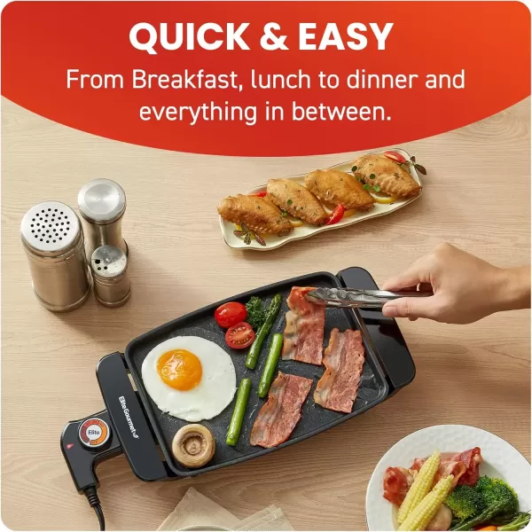imageElite Gourmet EGR8152 Electric 10quot x 7quot Personal Compact Griddle Cooltouch Handles NonStick Surface RemovableAdjustable Thermostat Black10 x 7