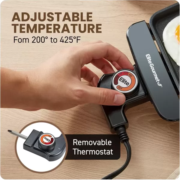 imageElite Gourmet EGR8152 Electric 10quot x 7quot Personal Compact Griddle Cooltouch Handles NonStick Surface RemovableAdjustable Thermostat Black10 x 7