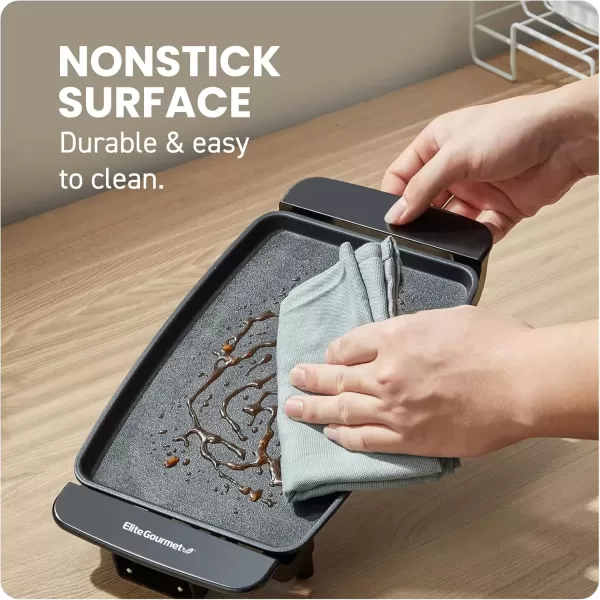 imageElite Gourmet EGR8152 Electric 10quot x 7quot Personal Compact Griddle Cooltouch Handles NonStick Surface RemovableAdjustable Thermostat Black10 x 7