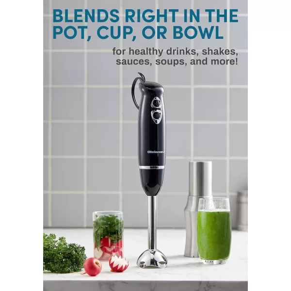 imageElite Gourmet EHB1015 Immersion Hand Blender 500 Watts 2 Speed Mixing with Stainless Steel Blades Detachable Wand Stick Mixer Smoothies Baby Food Soup Black
