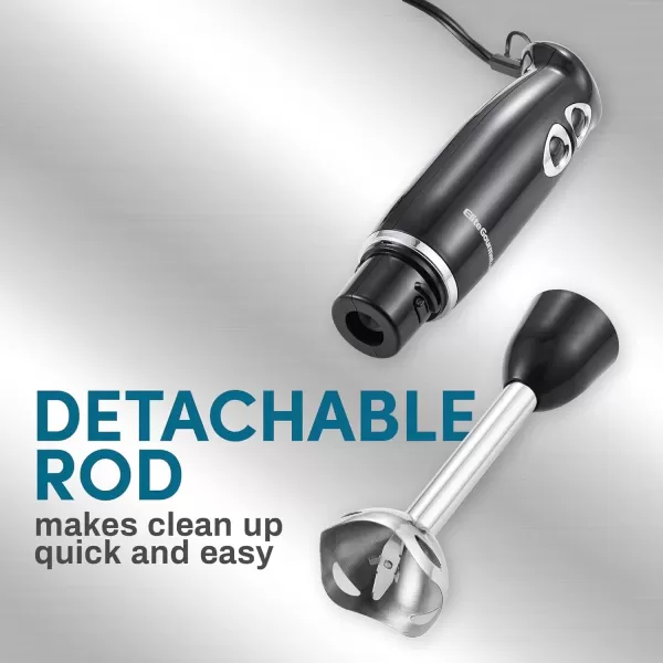 imageElite Gourmet EHB1015 Immersion Hand Blender 500 Watts 2 Speed Mixing with Stainless Steel Blades Detachable Wand Stick Mixer Smoothies Baby Food Soup Black