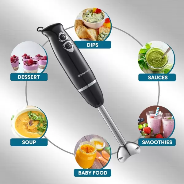 imageElite Gourmet EHB1015 Immersion Hand Blender 500 Watts 2 Speed Mixing with Stainless Steel Blades Detachable Wand Stick Mixer Smoothies Baby Food Soup Black