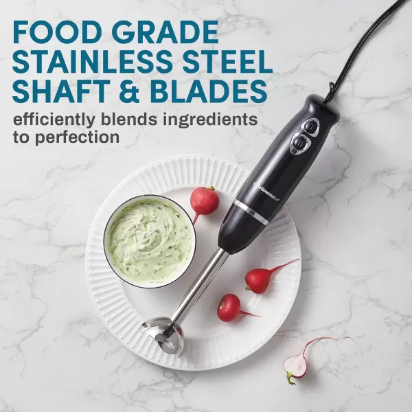 imageElite Gourmet EHB1015 Immersion Hand Blender 500 Watts 2 Speed Mixing with Stainless Steel Blades Detachable Wand Stick Mixer Smoothies Baby Food Soup Black