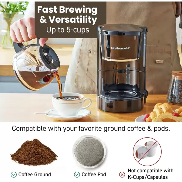imageElite Gourmet EHC9420 Automatic 5Cup Brew ampamp Drip Coffee Maker with Pause N Serve Reusable Filter OnOff Switch Water Level IndicatorBlack