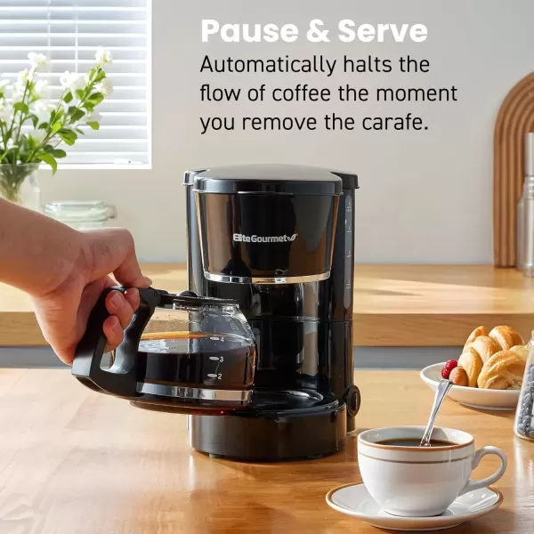 imageElite Gourmet EHC9420 Automatic 5Cup Brew ampamp Drip Coffee Maker with Pause N Serve Reusable Filter OnOff Switch Water Level IndicatorBlack