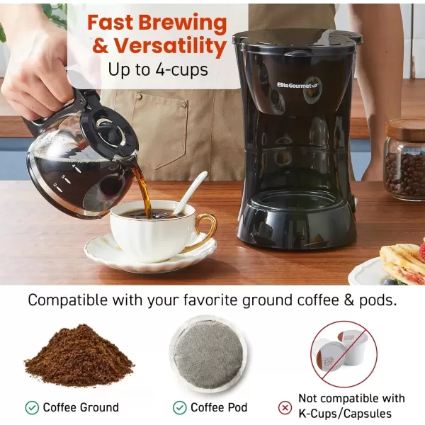 imageElite Gourmet EHC9420 Automatic 5Cup Brew ampamp Drip Coffee Maker with Pause N Serve Reusable Filter OnOff Switch Water Level IndicatorBlack