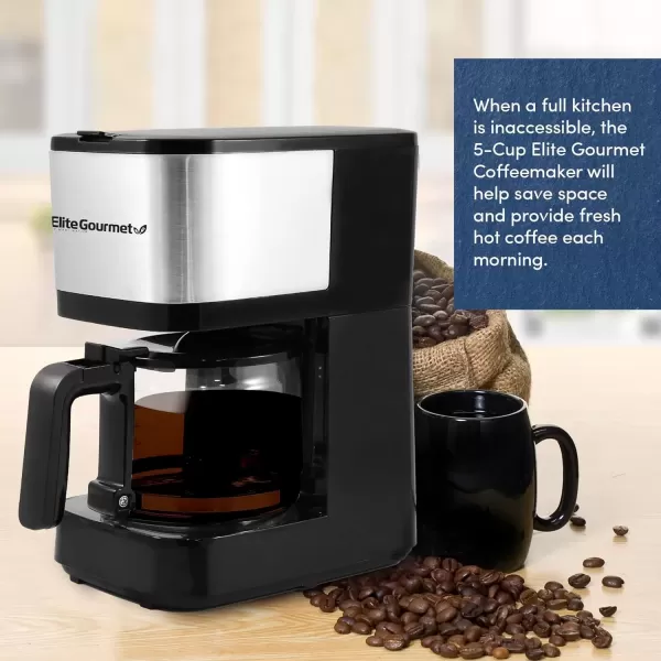 imageElite Gourmet EHC9420 Automatic 5Cup Brew ampamp Drip Coffee Maker with Pause N Serve Reusable Filter OnOff Switch Water Level IndicatorStainless Steel