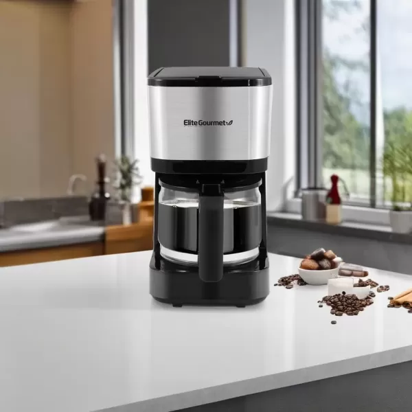 imageElite Gourmet EHC9420 Automatic 5Cup Brew ampamp Drip Coffee Maker with Pause N Serve Reusable Filter OnOff Switch Water Level IndicatorStainless Steel