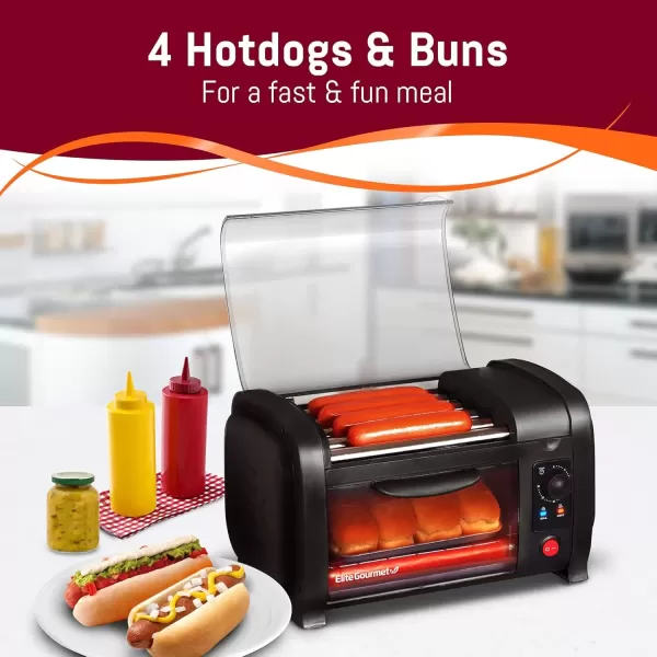 imageElite Gourmet EHD051B Hot Dog Toaster Oven 30Min Timer Stainless Steel Heat Rollers Bake ampamp Crumb Tray World Series Baseball 4 Bun Capacity Black2021 Model