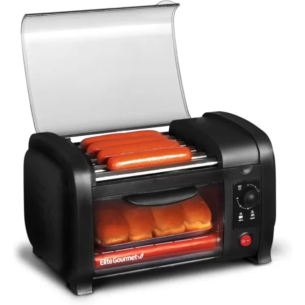 imageElite Gourmet EHD051B Hot Dog Toaster Oven 30Min Timer Stainless Steel Heat Rollers Bake ampamp Crumb Tray World Series Baseball 4 Bun Capacity Black2022 Model
