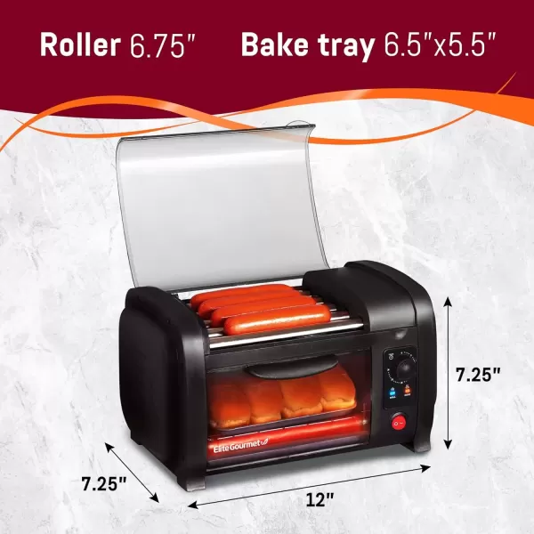 imageElite Gourmet EHD051B Hot Dog Toaster Oven 30Min Timer Stainless Steel Heat Rollers Bake ampamp Crumb Tray World Series Baseball 4 Bun Capacity Black2021 Model