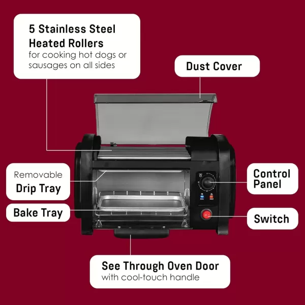 imageElite Gourmet EHD051B Hot Dog Toaster Oven 30Min Timer Stainless Steel Heat Rollers Bake ampamp Crumb Tray World Series Baseball 4 Bun Capacity Black2021 Model