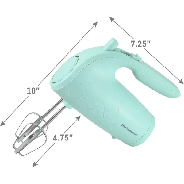 imageElite Gourmet EHM003M MaxiMatic Ultra Power Electric 5Speed Kitchen Hand Mixer with 2 Extra Wide Stainless Steel Smooth Creamy Whipped Mixtures Plus Convenient Beater Storage Mint Blue