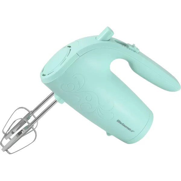 imageElite Gourmet EHM003M MaxiMatic Ultra Power Electric 5Speed Kitchen Hand Mixer with 2 Extra Wide Stainless Steel Smooth Creamy Whipped Mixtures Plus Convenient Beater Storage Mint Blue
