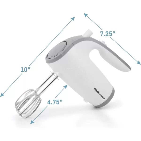 imageElite Gourmet EHM003X Ultra Power Electric 5Speed Kitchen Hand Mixer with 2 Extra Wide Stainless Steel Smooth Creamy Whipped Mixtures Plus Convenient Beater Storage White