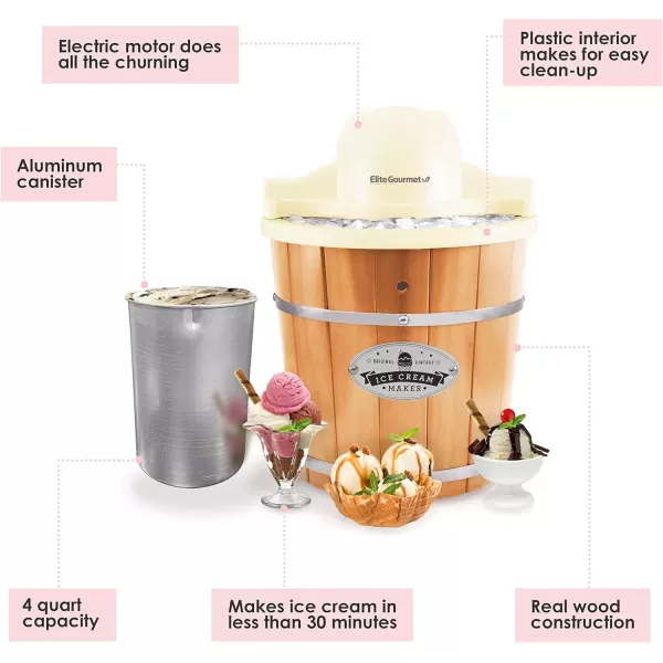 imageElite Gourmet EIM308L 4 Qt Electric Motorized Maker Ice ampamp Rock Salt 4Qt Freezing Canister Creamy Ice Cream Gelato Frozen Yogurt or Sorbet Recipe Booklet 4 Quart MintCream