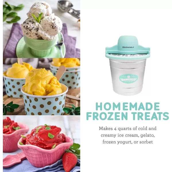 imageElite Gourmet EIM308L 4 Qt Electric Motorized Maker Ice ampamp Rock Salt 4Qt Freezing Canister Creamy Ice Cream Gelato Frozen Yogurt or Sorbet Recipe Booklet 4 Quart MintSilver