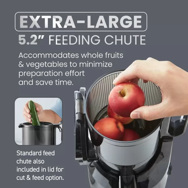 imageElite Gourmet EJX017 Whole Fruit 3 Feeding Chute Dynamic Masticating Slow Juicer High Yield Cold Press Juice Extractor Nutrient and Vitamin Dense Easy to Clean 27 oz Juice Cup BlackGraphite