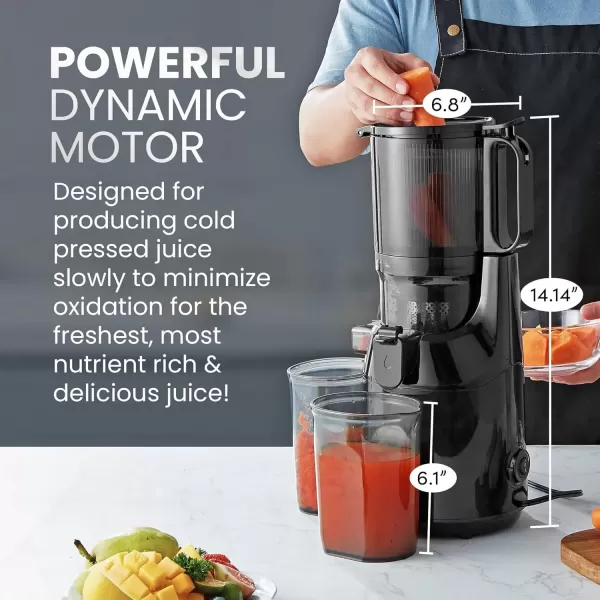 imageElite Gourmet EJX017 Whole Fruit 3 Feeding Chute Dynamic Masticating Slow Juicer High Yield Cold Press Juice Extractor Nutrient and Vitamin Dense Easy to Clean 27 oz Juice Cup BlackGraphite