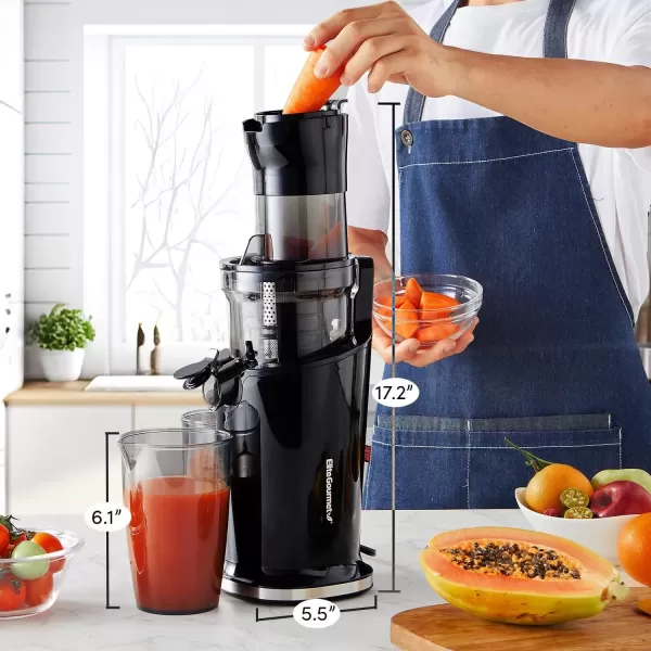 imageElite Gourmet EJX017 Whole Fruit 3 Feeding Chute Dynamic Masticating Slow Juicer High Yield Cold Press Juice Extractor Nutrient and Vitamin Dense Easy to Clean 27 oz Juice Cup BlackBlack