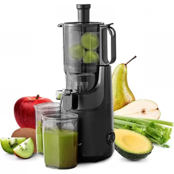 imageElite Gourmet EJX017 Whole Fruit 3 Feeding Chute Dynamic Masticating Slow Juicer High Yield Cold Press Juice Extractor Nutrient and Vitamin Dense Easy to Clean 27 oz Juice Cup BlackGraphite