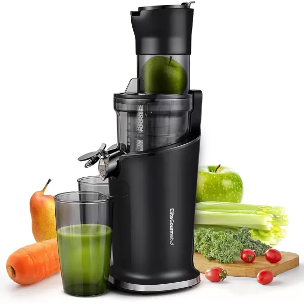 imageElite Gourmet EJX017 Whole Fruit 3 Feeding Chute Dynamic Masticating Slow Juicer High Yield Cold Press Juice Extractor Nutrient and Vitamin Dense Easy to Clean 27 oz Juice Cup BlackBlack