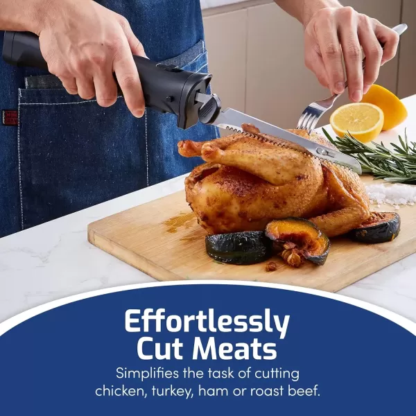 imageElite Gourmet EK9810 Professional Cordless Rechargeable EasySlice Electric Knife with 4 Serrated Blades and Safety Lock Trigger Release Carving Meats Poultry Bread Black