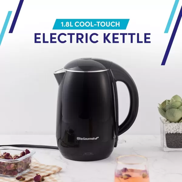 imageElite Gourmet EKT1001 Electric 10L BPAFree 1100W Glass Kettle Cordless 360 Base Stylish Blue LED Interior Handy Auto ShutOff Function  Quickly Boil Water For Tea ampamp More BlackBlack
