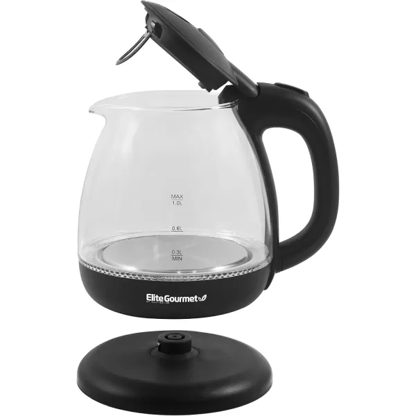 imageElite Gourmet EKT1001 Electric 10L BPAFree 1100W Glass Kettle Cordless 360 Base Stylish Blue LED Interior Handy Auto ShutOff Function  Quickly Boil Water For Tea ampamp More BlackGlass